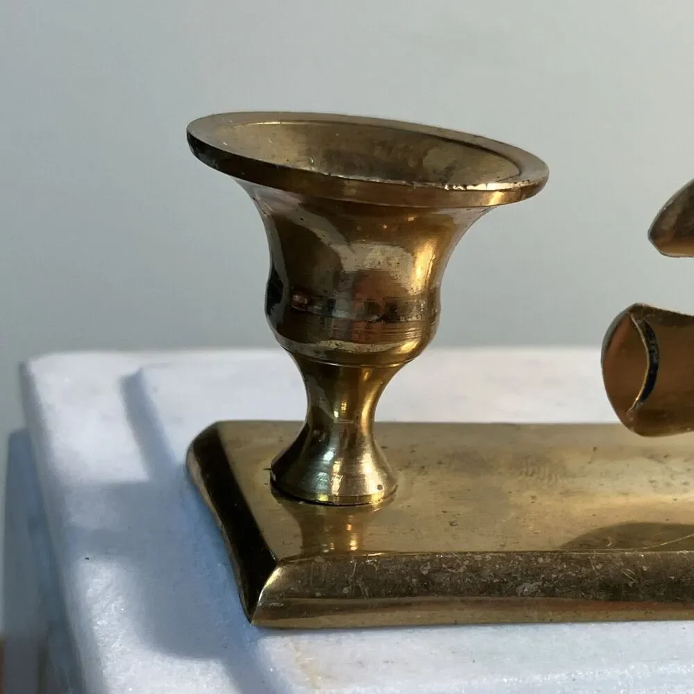 VTG HOSLEY SOLID BRASS TEDDY BEAR MINI CANDLEHOLDER .5” TAPER HANDCRAFTED INDIA
